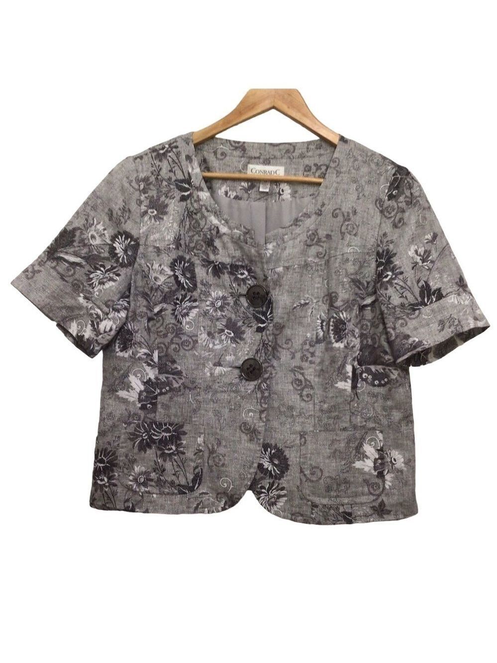 𝅺CROPPED blazer Conrad C linen jacket embroidered floral short sleeves metallic